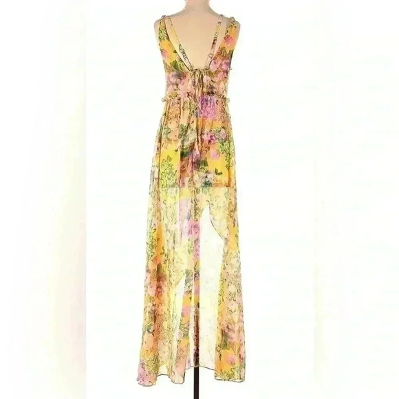 FOR LOVE & LEMONS Madison Floral Maxi Dress S Yellow Sleeveless V-neck Strappy - Picture 5 of 7